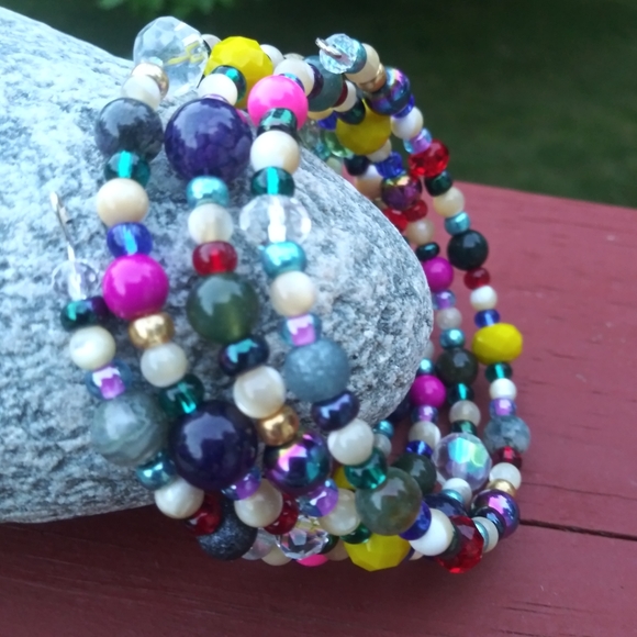 NEW Handmade Jasper Mother of Pearl Agate Jasper Beaded Bracelet Unique Cute - Picture 2 of 8